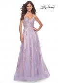 Picture of: Two Tone Tulle A-Line Prom Dress with Floral Beaded Detail in Lavender, Style: 32090, Detail Picture 1