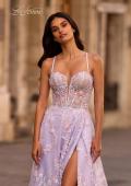 Picture of: Stunning Floral Tulle Gown with Corset Top and Slit in Lavender , Style 32695, Detail Picture 1