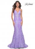 Picture of: Neon Mermaid Print Sequin Dress with Lace Up Open Back in Lavender, Style: 32337, Detail Picture 2