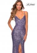 Picture of: Sequin Prom Dress with Center Slit and Tie Up Back in Lavender, Style: 28525, Detail Picture 3