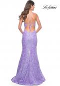 Picture of: Neon Mermaid Print Sequin Dress with Lace Up Open Back in Lavender, Style: 32337, Detail Picture 3