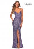 Picture of: Sequin Prom Dress with Center Slit and Tie Up Back in Lavender, Style: 28525, Detail Picture 4