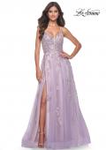 Picture of: Two Tone Tulle A-Line Prom Dress with Floral Beaded Detail in Lavender, Style: 32090, Detail Picture 4