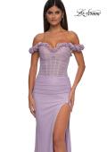 Picture of: Prom Dress with Rosette Off the Shoulder Straps and Neckline in Lavender, Style: 33044, Detail Picture 4