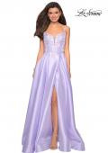 Picture of: Long Ball Gown with Lace and Rhinestone Bodice in Lavender, Style: 27528, Detail Picture 5