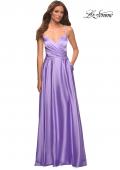 Picture of: Bright Satin Gown with Criss-Cross Ruched Top in Purple, Style: 30662, Detail Picture 5
