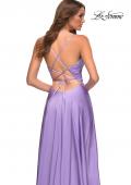 Picture of: Bright Satin Gown with Criss-Cross Ruched Top in Purple, Style: 30662, Detail Picture 6