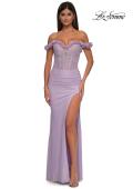 Picture of: Prom Dress with Rosette Off the Shoulder Straps and Neckline in Lavender, Style: 33044, Detail Picture 6
