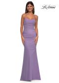 Picture of: Ruched Net Jersey Gown with Square Neckline in Lavender, Style: 33086, Detail Picture 7