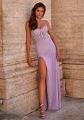 Picture of: Fishnet Rhinestone Fitted Dress with Bustier Top and High Neckline in Lavender, Style: 32227, Detail Picture 4