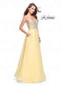 Picture of: A-line Chiffon Prom Gown with Pearl Beaded Bodice in Lemon, Style: 26278, Main Picture