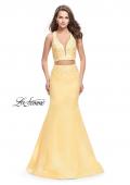 Picture of: Mikado Two Piece Mermaid Gown with Beaded Lace Top in Lemon, Style: 26311, Main Picture