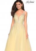 Picture of: A-Line Prom Dress with Rhinestones and Deep V Back in Lemon, Style: 27688, Detail Picture 8
