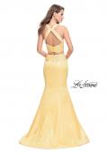 Picture of: Mikado Two Piece Mermaid Gown with Beaded Lace Top in Lemon, Style: 26311, Back Picture