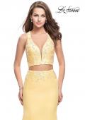 Picture of: Mikado Two Piece Mermaid Gown with Beaded Lace Top in Lemon, Style: 26311, Detail Picture 1