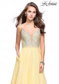 Picture of: A-line Chiffon Prom Gown with Pearl Beaded Bodice in Lemon, Style: 26278, Detail Picture 2