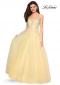Picture of: A-Line Prom Dress with Rhinestones and Deep V Back in Lemon, Style: 27688, Detail Picture 2