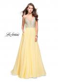 Picture of: A-line Chiffon Prom Gown with Pearl Beaded Bodice in Lemon, Style: 26278, Detail Picture 2