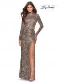 Picture of: Long Sleeve Sequin Leopard Print Dress with Cutouts in Leopard, Style: 28667, Detail Picture 1