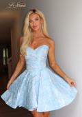 Picture of: Strapless Jacquard Lace-Up Mini Dress in Light Blue, Style 34147, Detail Picture 3