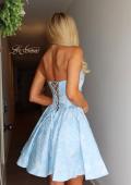 Picture of: Strapless Jacquard Lace-Up Mini Dress in Light Blue, Style 34147, Detail Picture 4