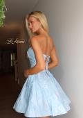 Picture of: Strapless Jacquard Lace-Up Mini Dress in Light Blue, Style 34147, Detail Picture 6
