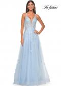 Picture of: A-Line Tulle Dress with Rhinestone Embellished Lace Applique in Light Colors in Light Blue, Style: 32438, Detail Picture 9