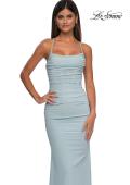 Picture of: Ruched Net Jersey Gown with Square Neckline in Light Blue, Style: 33086, Detail Picture 9