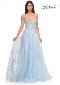 Picture of: Two Tone Tulle A-Line Prom Dress with Floral Beaded Detail in Light Blue, Style: 32090, Detail Picture 10