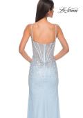 Picture of: Rhinestone Embellished Fitted Prom Dress with Corset and Deep V in Light Blue, Style 32717, Detail Picture 10