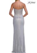 Picture of: Cowl Neck Rhinestone Gown with Side Ruching and High Slit in Light Blue, Style: 33272, Detail Picture 10