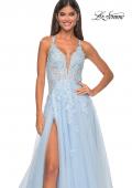 Picture of: A-Line Tulle Dress with Rhinestone Embellished Lace Applique in Light Colors in Light Blue, Style: 32438, Detail Picture 11