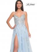 Picture of: Two Tone Tulle A-Line Prom Dress with Floral Beaded Detail in Light Blue, Style: 32090, Detail Picture 12