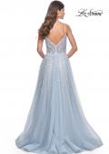 Picture of: A-Line Tulle Gown with Unique Floral and Rhinestone Details in Light Blue, Style: 32215, Back Picture