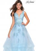 Picture of: Layered Tulle Long Prom Gown with Lace Appliques in Light Blue, Style: 27256, Detail Picture 1
