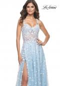 Picture of: Floral Embellished A-Line Dress with Bustier Illusion Top in Light Blue, Style: 31996, Detail Picture 1