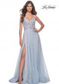 Picture of: A-Line Tulle Gown with Unique Floral and Rhinestone Details in Light Blue, Style: 32215, Detail Picture 1