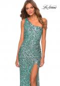 Picture of: Glamorous One Shoulder Sequin Prom Gown in Light Blue, Style: 28596, Detail Picture 3