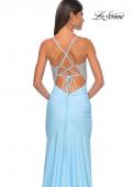 Picture of: Fitted Jersey Prom Dress with Full Rhinestone Illusion Bodice in Light Blue, Style: 32079, Detail Picture 3