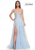 Picture of: Two Tone Tulle A-Line Prom Dress with Floral Beaded Detail in Light Blue, Style: 32090, Detail Picture 3