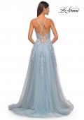 Picture of: Lace Embellished A-line Dress with Lace Up Back in Light Blue, Style: 32147, Detail Picture 3