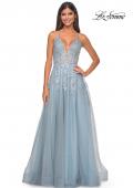 Picture of: Lace Embellished A-line Dress with Lace Up Back in Light Blue, Style: 32147, Detail Picture 4