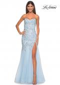 Picture of: Rhinestone and Beaded Print Mermaid Prom Gown with Sweetheart Neck in Light Blue, Style: 32197, Detail Picture 4