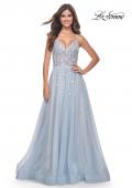 Picture of: A-Line Tulle Gown with Unique Floral and Rhinestone Details in Light Blue, Style: 32215, Detail Picture 4