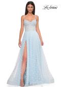 Picture of: Polka Dot Tulle Prom Dress with Sheer Corset Top in Light Blue, Style 32716, Detail Picture 4