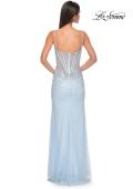 Picture of: Rhinestone Embellished Fitted Prom Dress with Corset and Deep V in Light Blue, Style 32717, Detail Picture 4