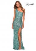 Picture of: Glamorous One Shoulder Sequin Prom Gown in Light Blue, Style: 28596, Detail Picture 5
