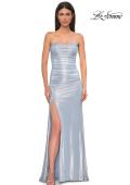Picture of: Rhinestone Metallic Net Jersey Dress with Sheer Corset Back in Light Blue, Style 32886, Detail Picture 5