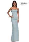 Picture of: Ruched Net Jersey Gown with Square Neckline in Light Blue, Style: 33086, Detail Picture 5