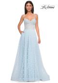 Picture of: Polka Dot Tulle Prom Dress with Sheer Corset Top in Light Blue, Style 32716, Detail Picture 6